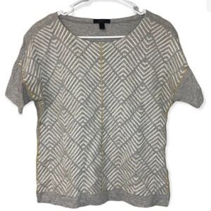 J.Crew Gray Gold Metallic Embroidered Herringbone Short Sleeve T Tee Shirt Top S